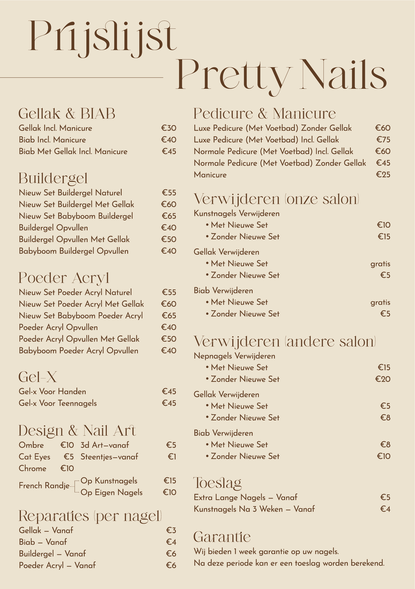 Ons Menu - Handen & Voeten Services